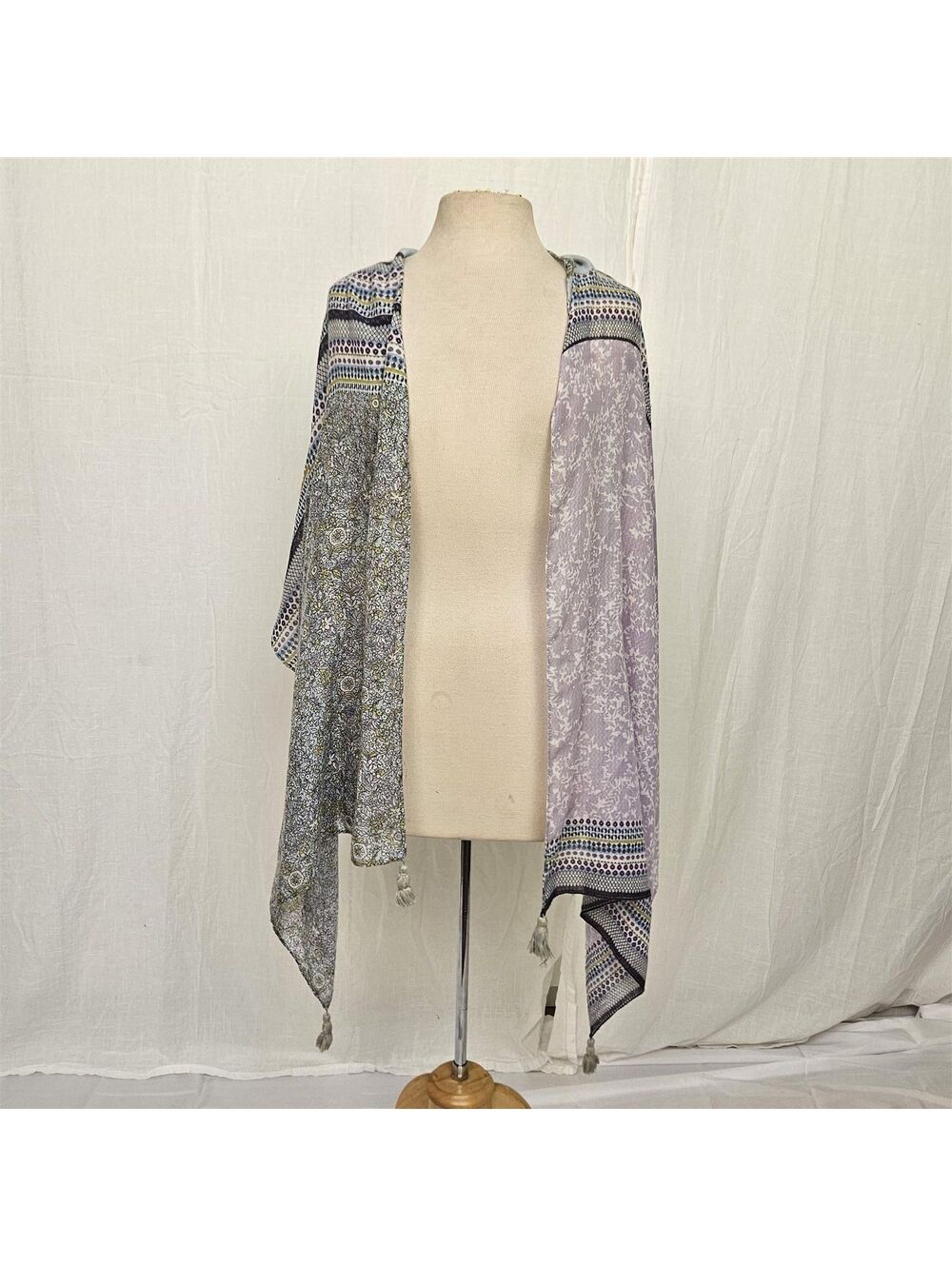 Long purple & Blue paisly scarf with tassles, fairy, festival, boho